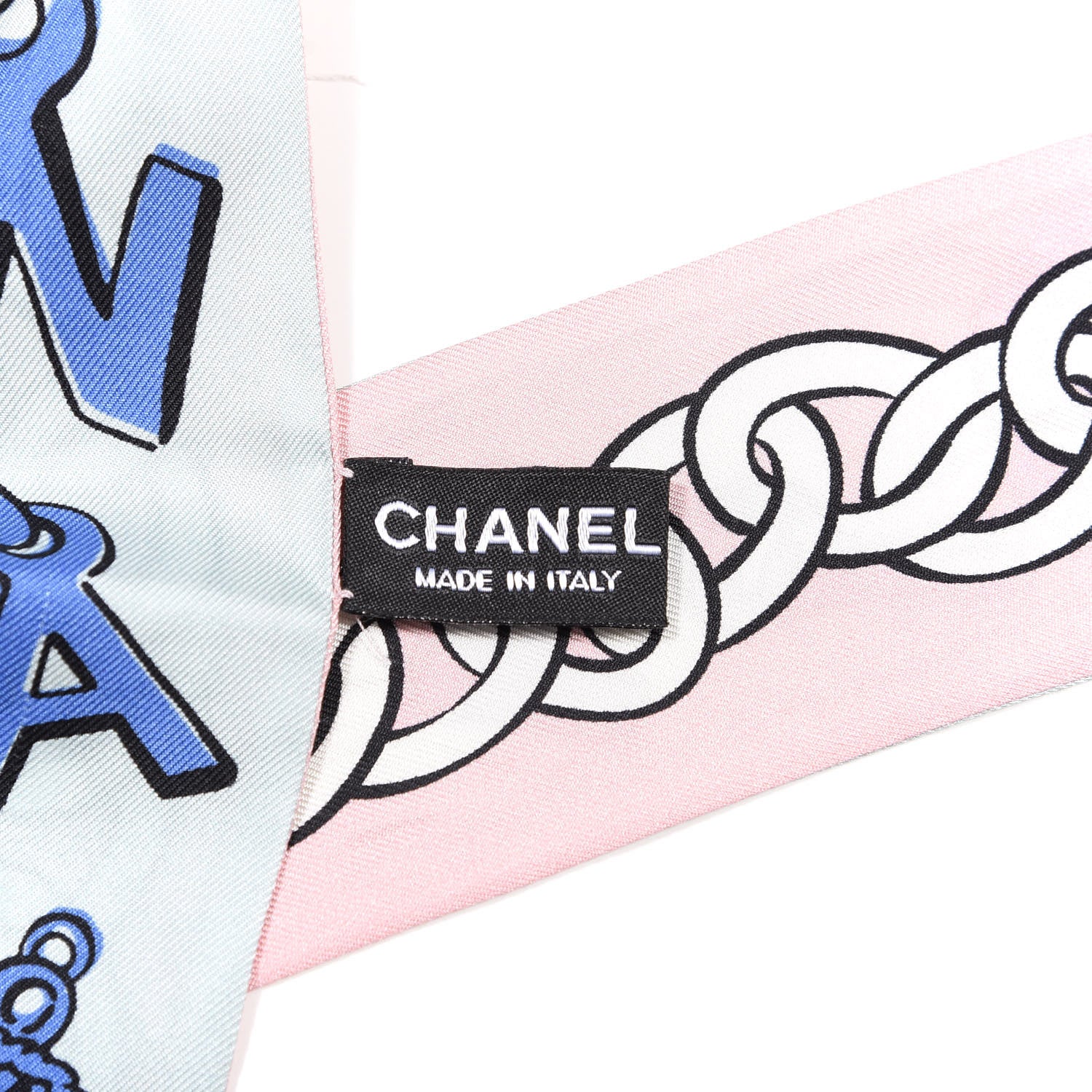 Chanel Silk CC Chain Slim Bandeau Scarf Pink Blue 3 of 4