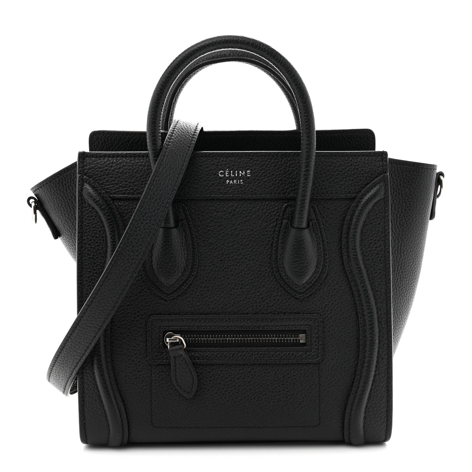 Celine Drummed Calfskin Nano Luggage Black 1 of 10