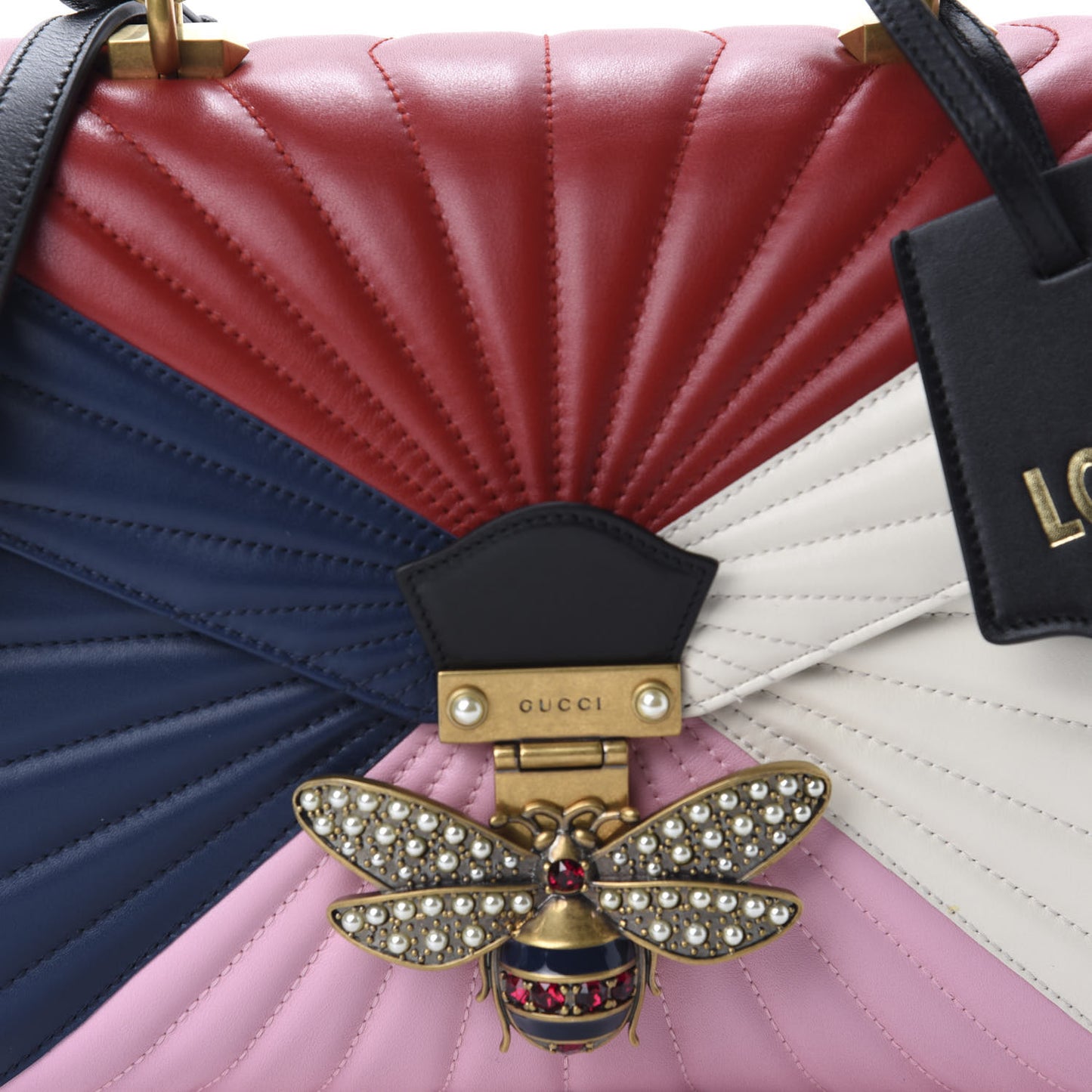 Calfskin Bamboo Trapuntata Queen Margaret Top Handle Bag Blue Agata Hibiscus Red Mystic White Sugar Pink