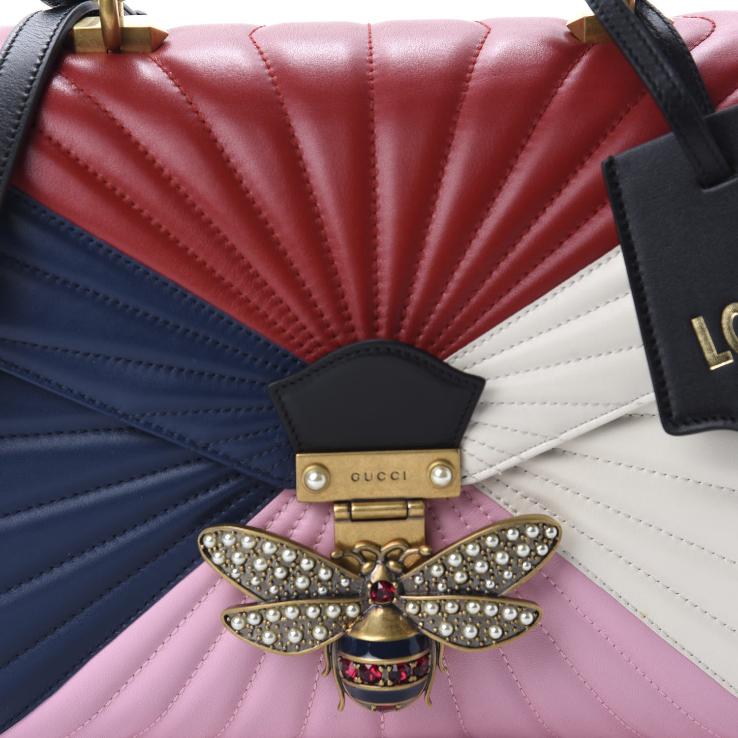 Gucci Calfskin Bamboo Trapuntata Queen Margaret Top Handle Bag Blue Agata Hibiscus Red Mystic White Sugar Pink 11 of 11