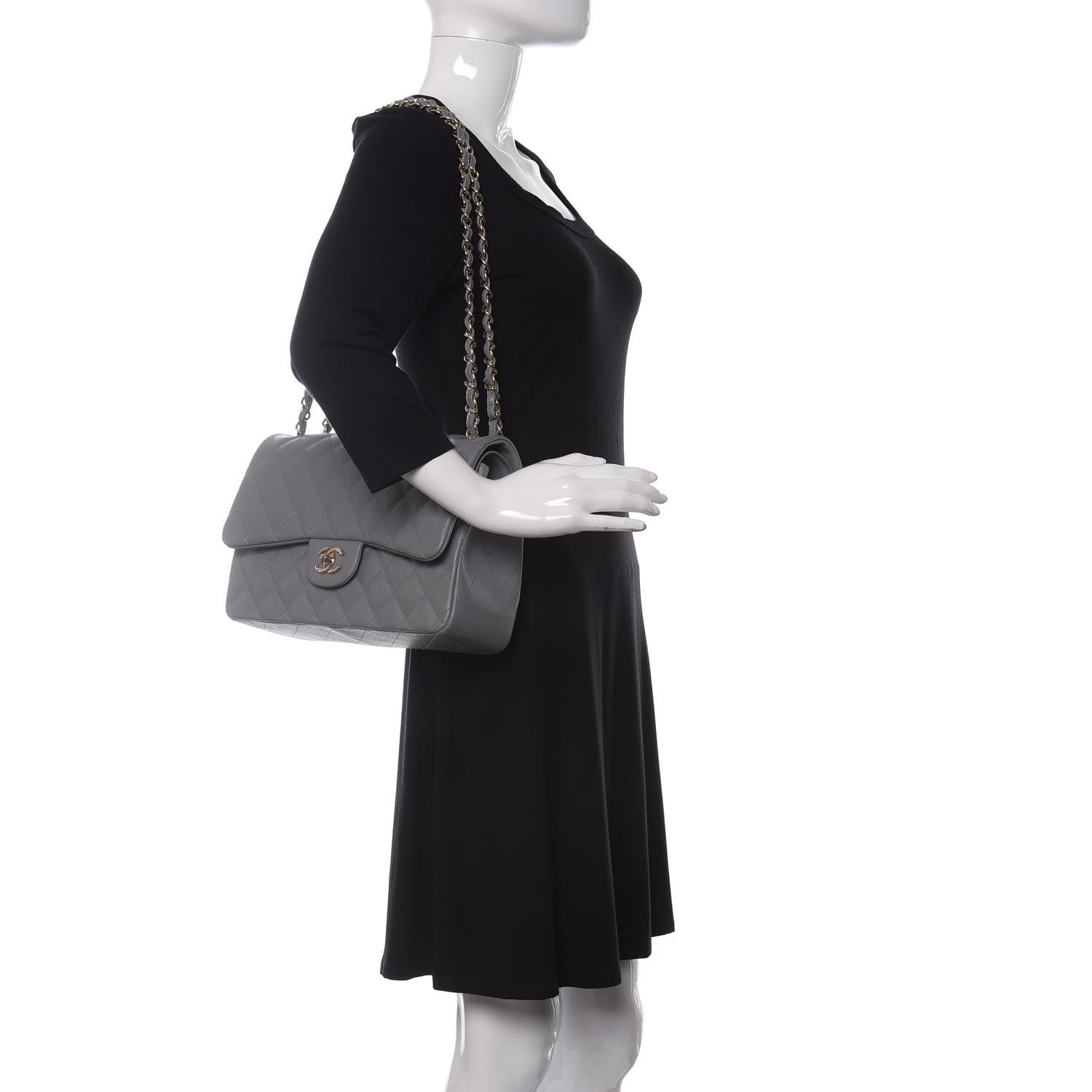 Chanel Caviar Quilted Jumbo Double Flap Grey 2 of 10
