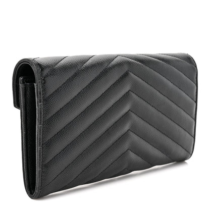 Saint Laurent Grain De Poudre Matelasse Chevron Monogram Flap Wallet Black 3 of 10