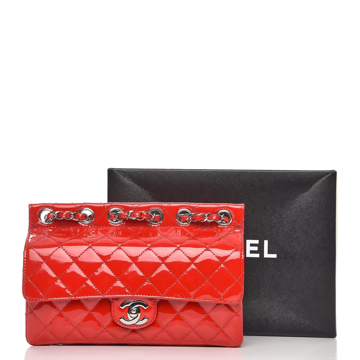 Patent Quilted Medium Diagonal CC Flap Red