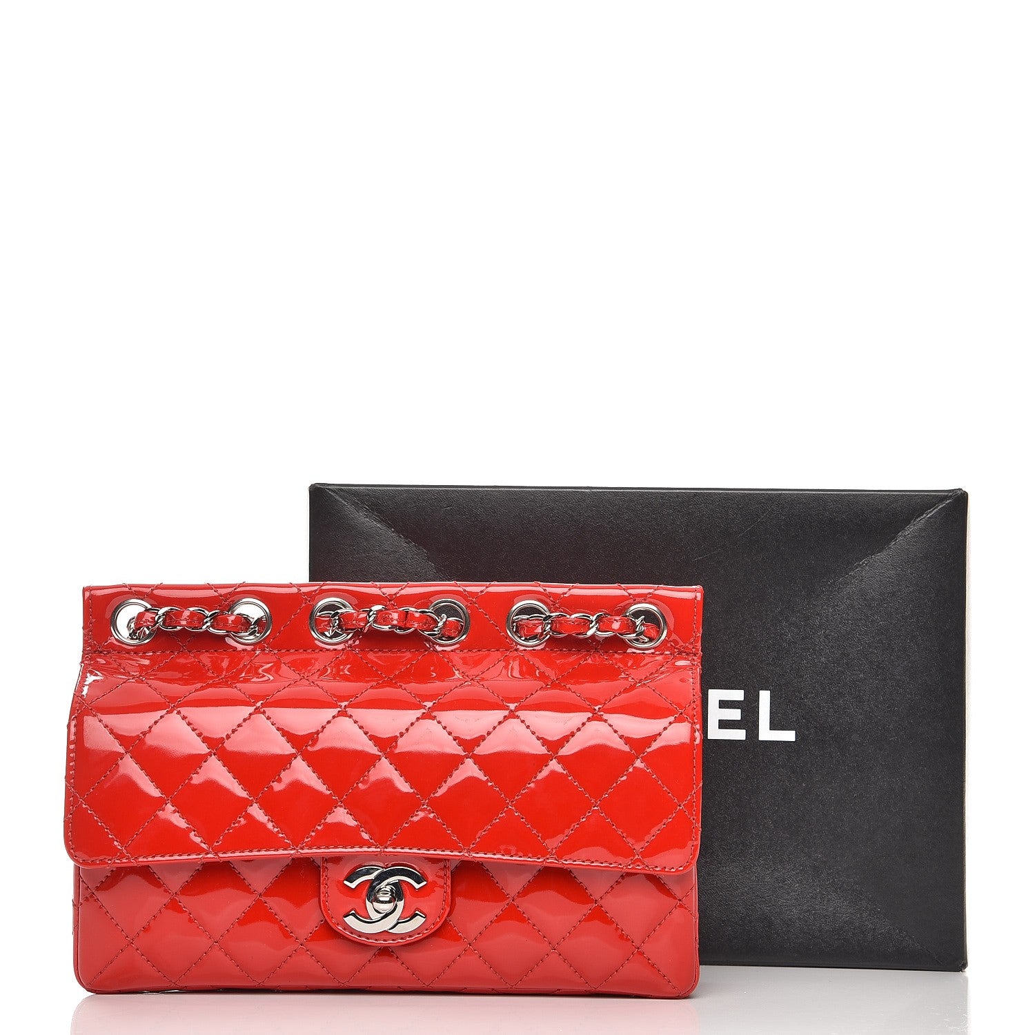 Chanel Patent Quilted Medium Diagonal CC Flap Red 10 of 10
