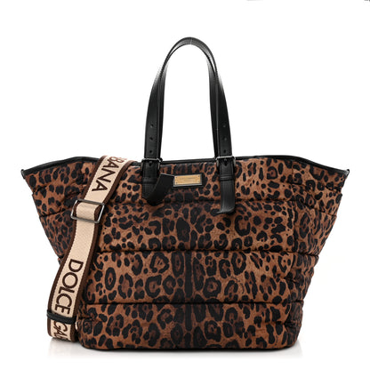 Dolce & Gabbana Nylon Leopard Print Sicily Shopper Tote Brown 1 of 10