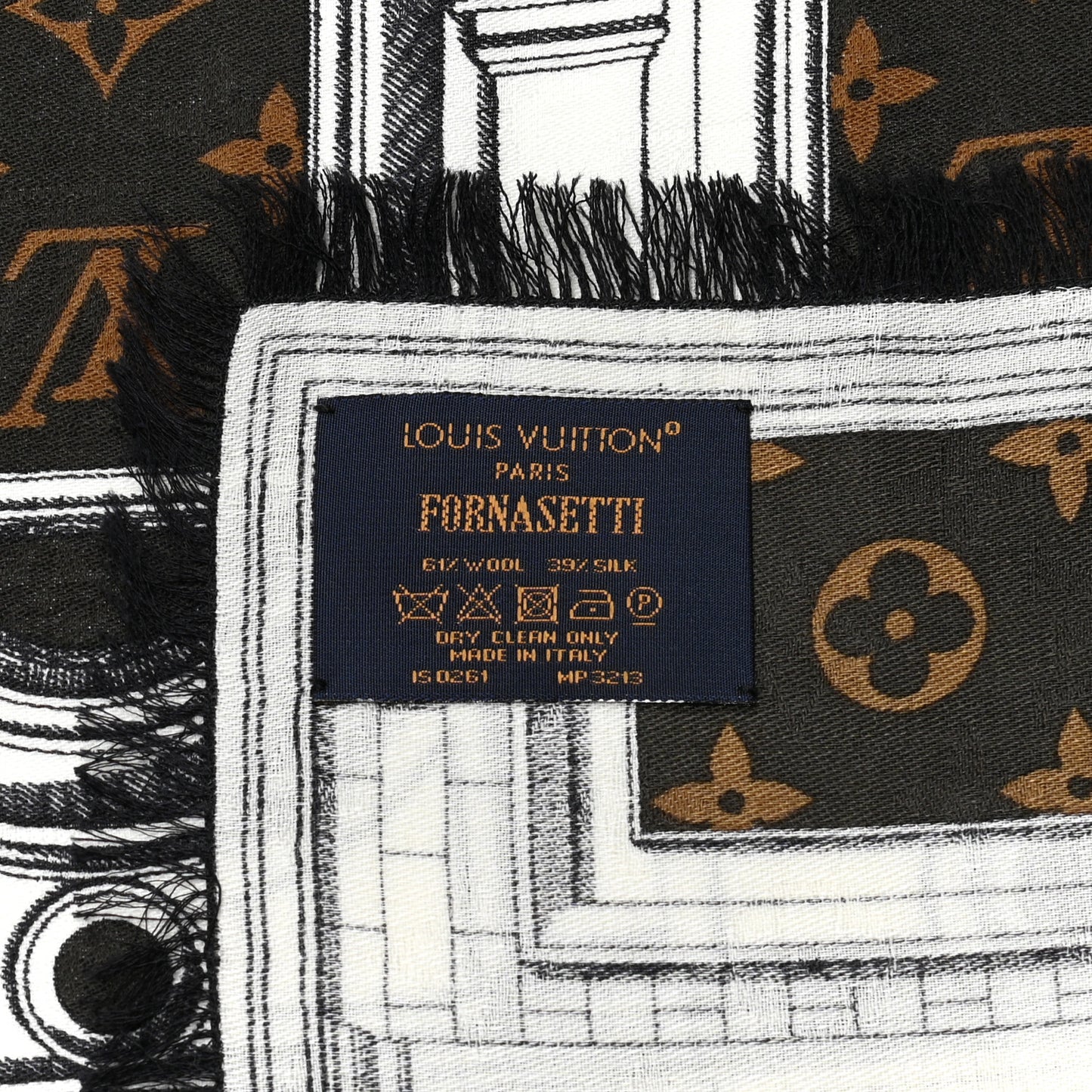 X FORNASETTI Wool Silk Architettura Shawl Brown