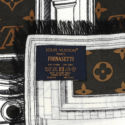 Louis Vuitton X FORNASETTI Wool Silk Architettura Shawl Brown 5 of 5