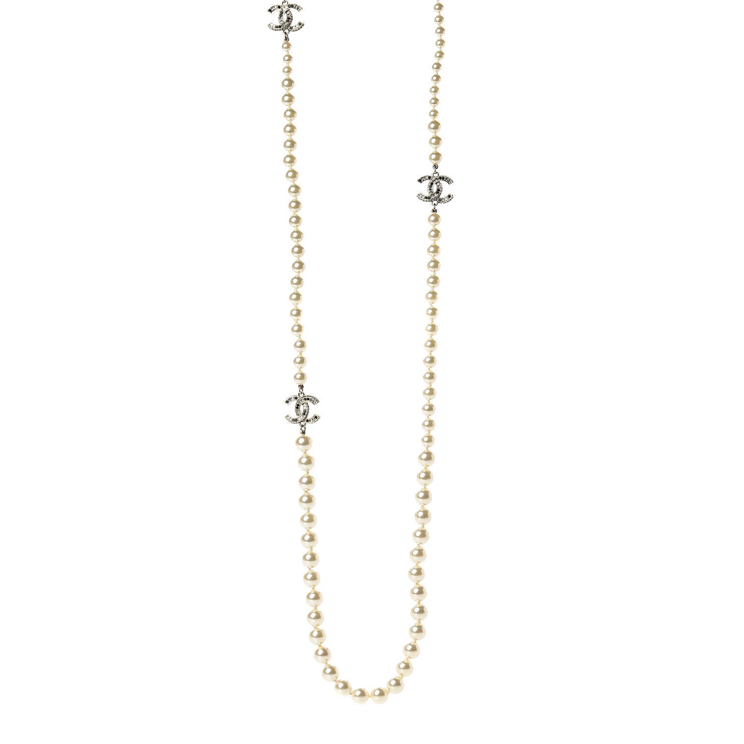 Chanel Graduated Pearl Crystal CC Long Necklace Black Gold 1 of 5