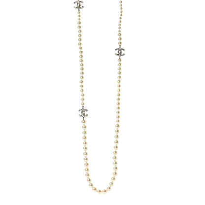 Chanel Graduated Pearl Crystal CC Long Necklace Black Gold 1 of 5