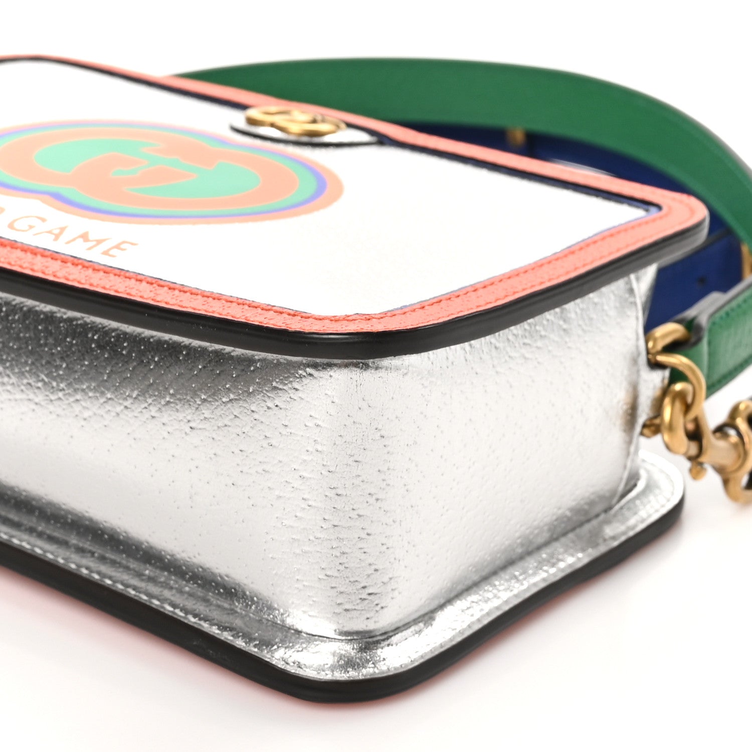 Gucci Laminated Textured Dollar Calfskin Good Game Interlocking G Top Handle Shoulder Bag Silver 10 of 10