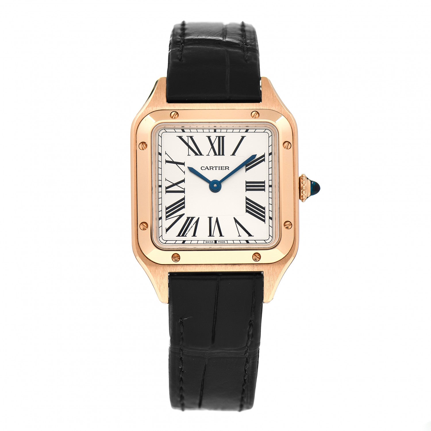 Cartier 18K Pink Gold Alligator 27.5mm Santos Dumont Quartz Watch 1 of 5