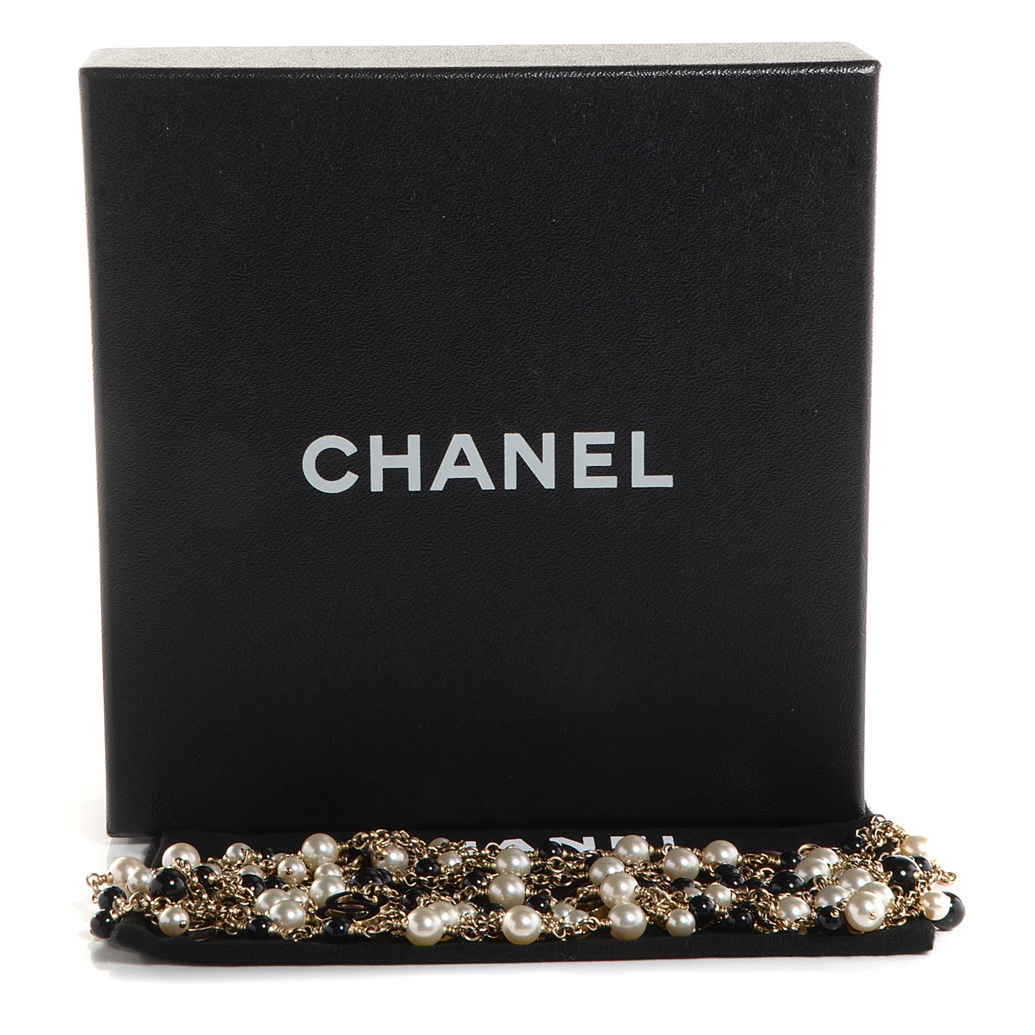 Chanel Pearl Beaded Clover CC Long Double Strand Necklace Black Gold 6 of 6