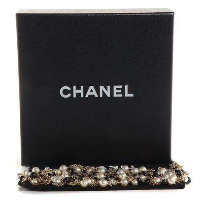 Chanel Pearl Beaded Clover CC Long Double Strand Necklace Black Gold 6 of 6
