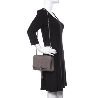 Saint Laurent Calfskin Crocodile Embossed Medium Classic Monogram Kate Tassel Satchel Fog 2 of 9