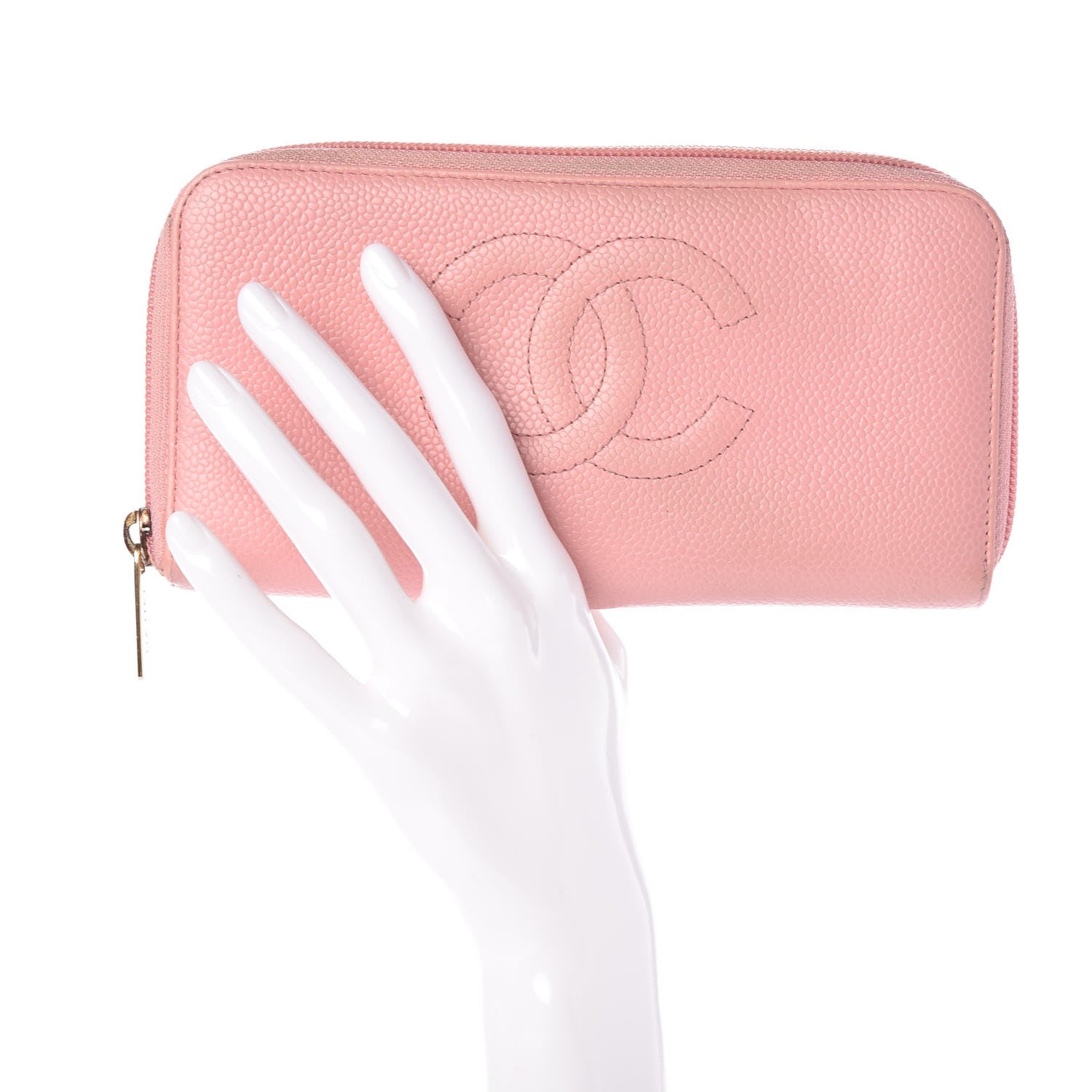 Chanel Caviar CC Timeless Large Zip Around Wallet Pink 2 of 15