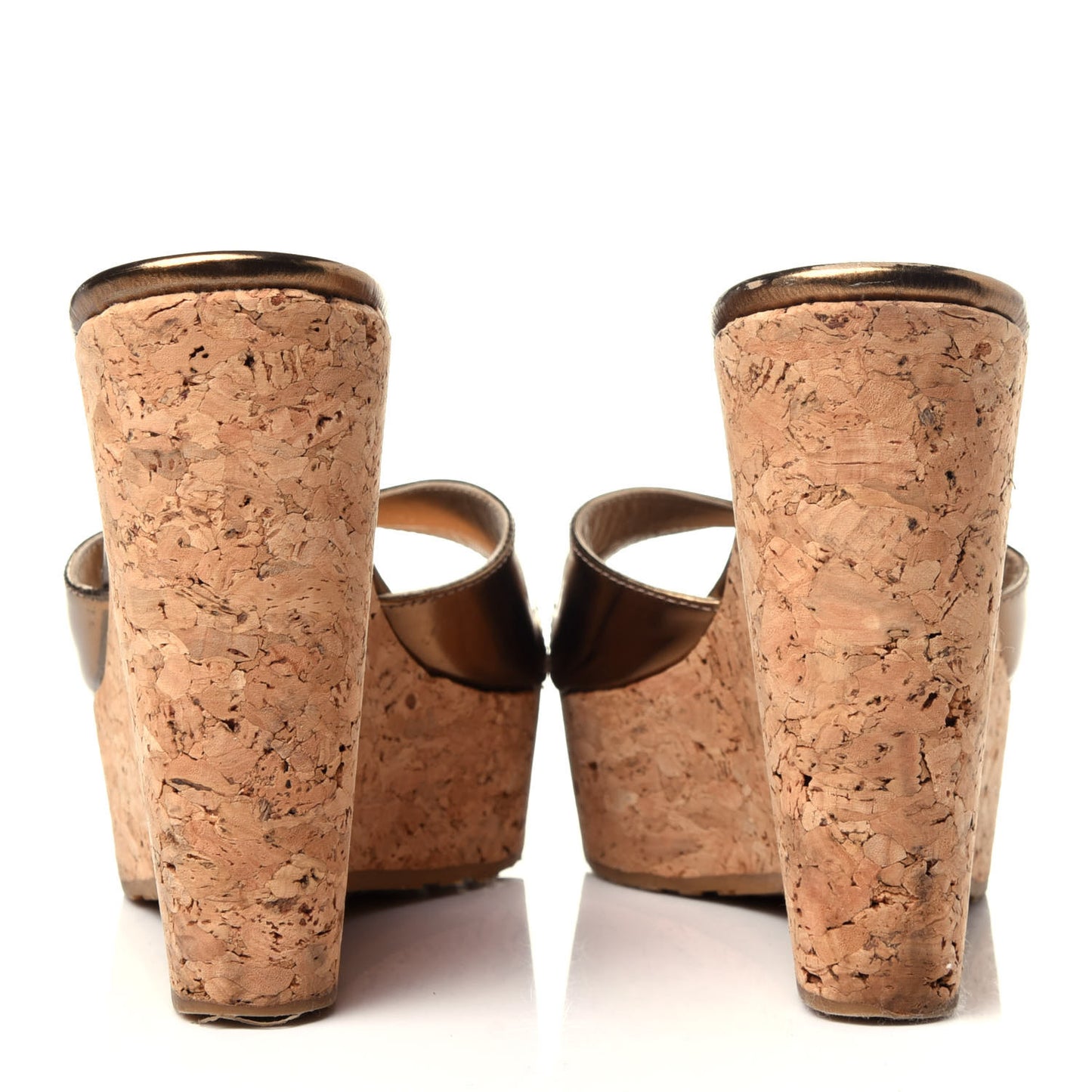 Metallic Patent Calfskin Cork Wedge Sandal 38 Bronze