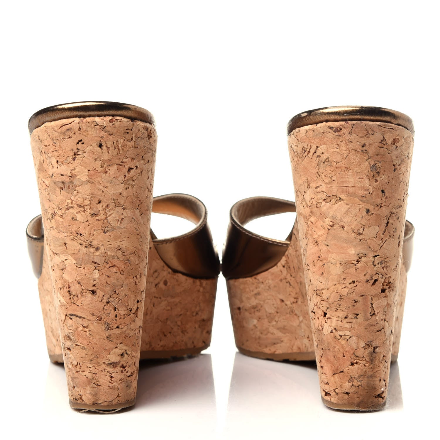 Jimmy Choo Metallic Patent Calfskin Cork Wedge Sandal 38 Bronze 5 of 11