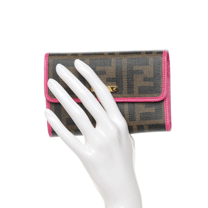 Fendi Zucca Spalmati Vitello Elite Tri-Fold Wallet Tobacco Ciclamino 2 of 10