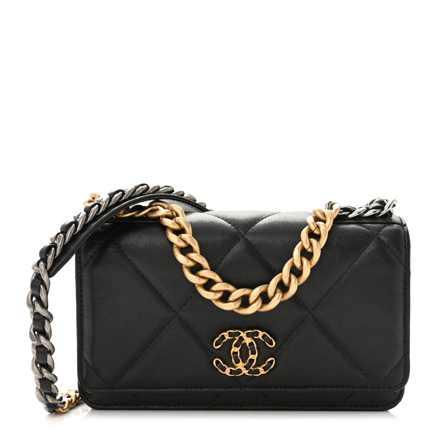 Goatskin Quilted Chanel 19 Wallet On Chain WOC Black