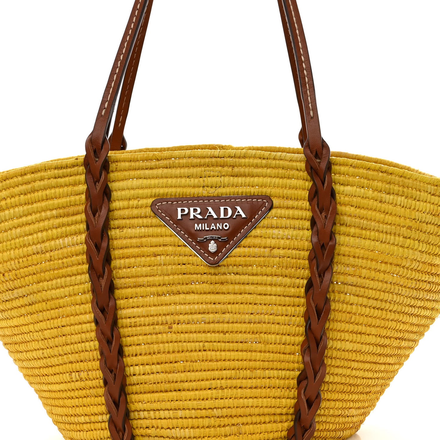 Paglia Vitello Woven Braided Basket Tote Yellow Cognac