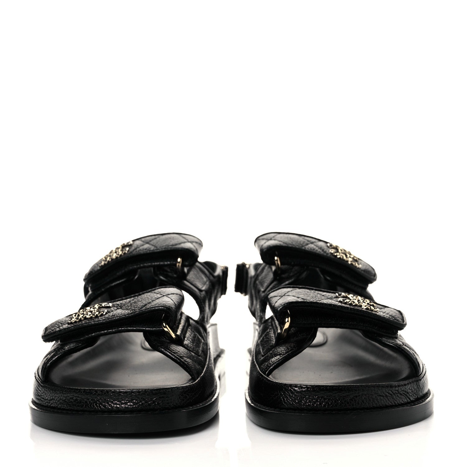Chanel Grained Calfskin Velcro Dad Sandals 36 Black 4 of 24