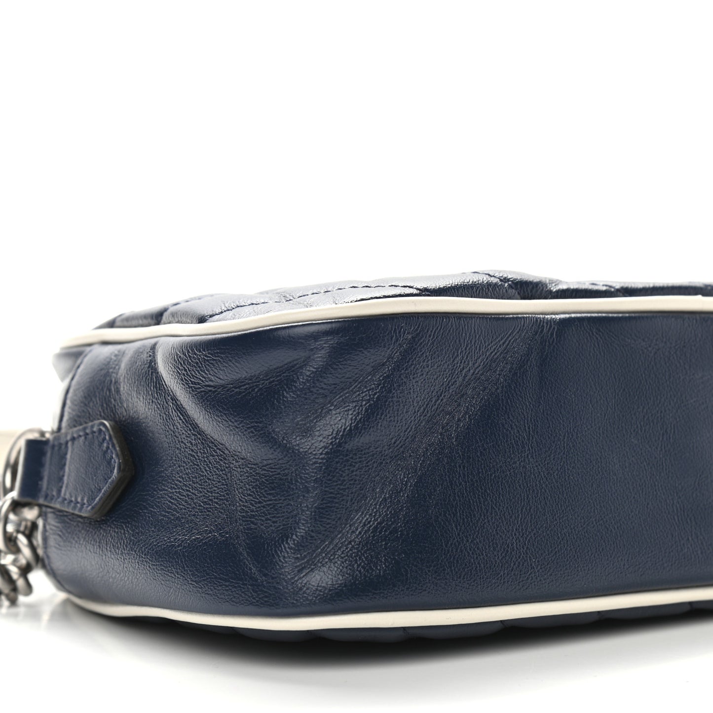 Vintage Effect Calfskin Matelasse Diagonal Small Torchon GG Marmont Chain Shoulder Bag Blue Agata Mystic White