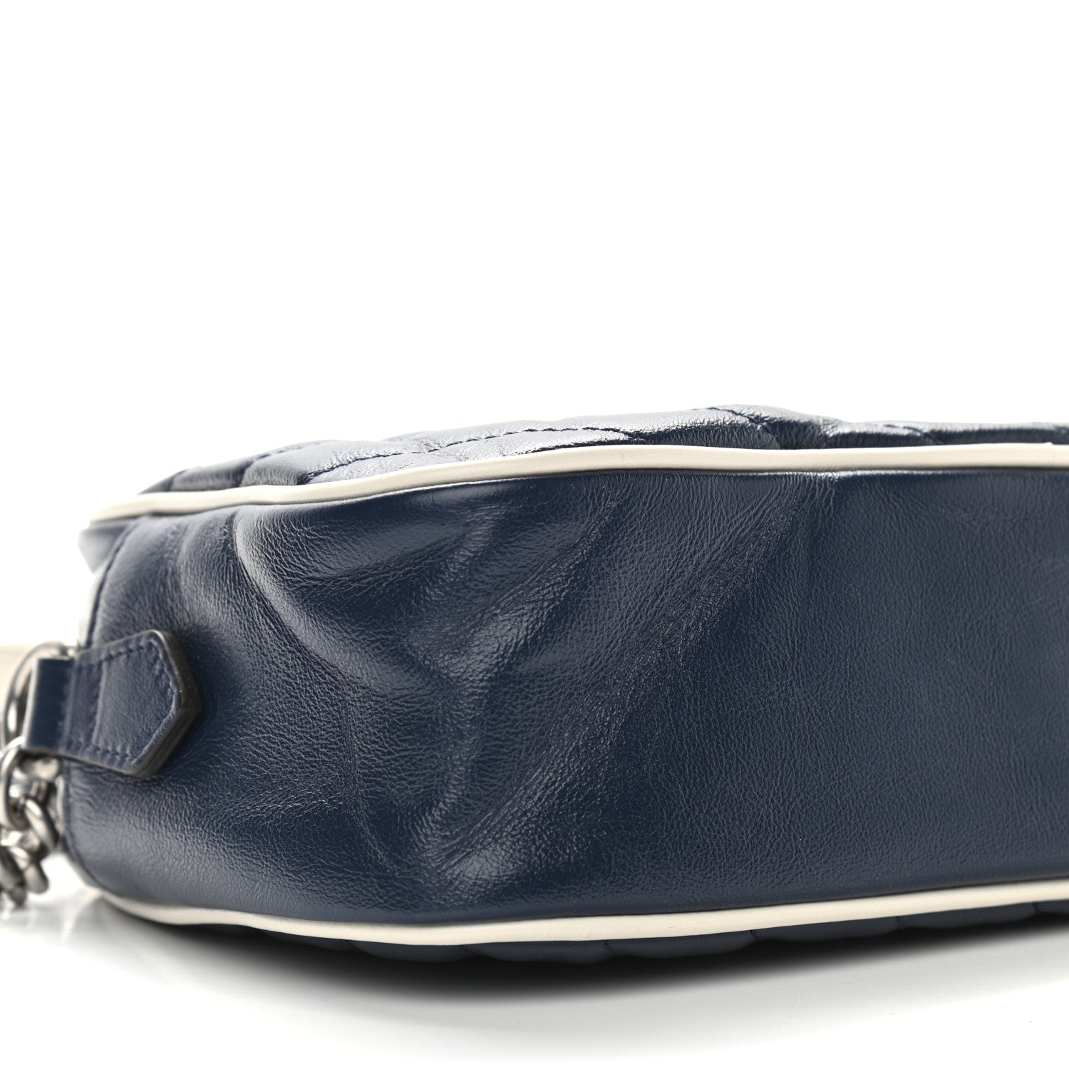 Gucci Vintage Effect Calfskin Matelasse Diagonal Small Torchon GG Marmont Chain Shoulder Bag Blue Agata Mystic White 9 of 10