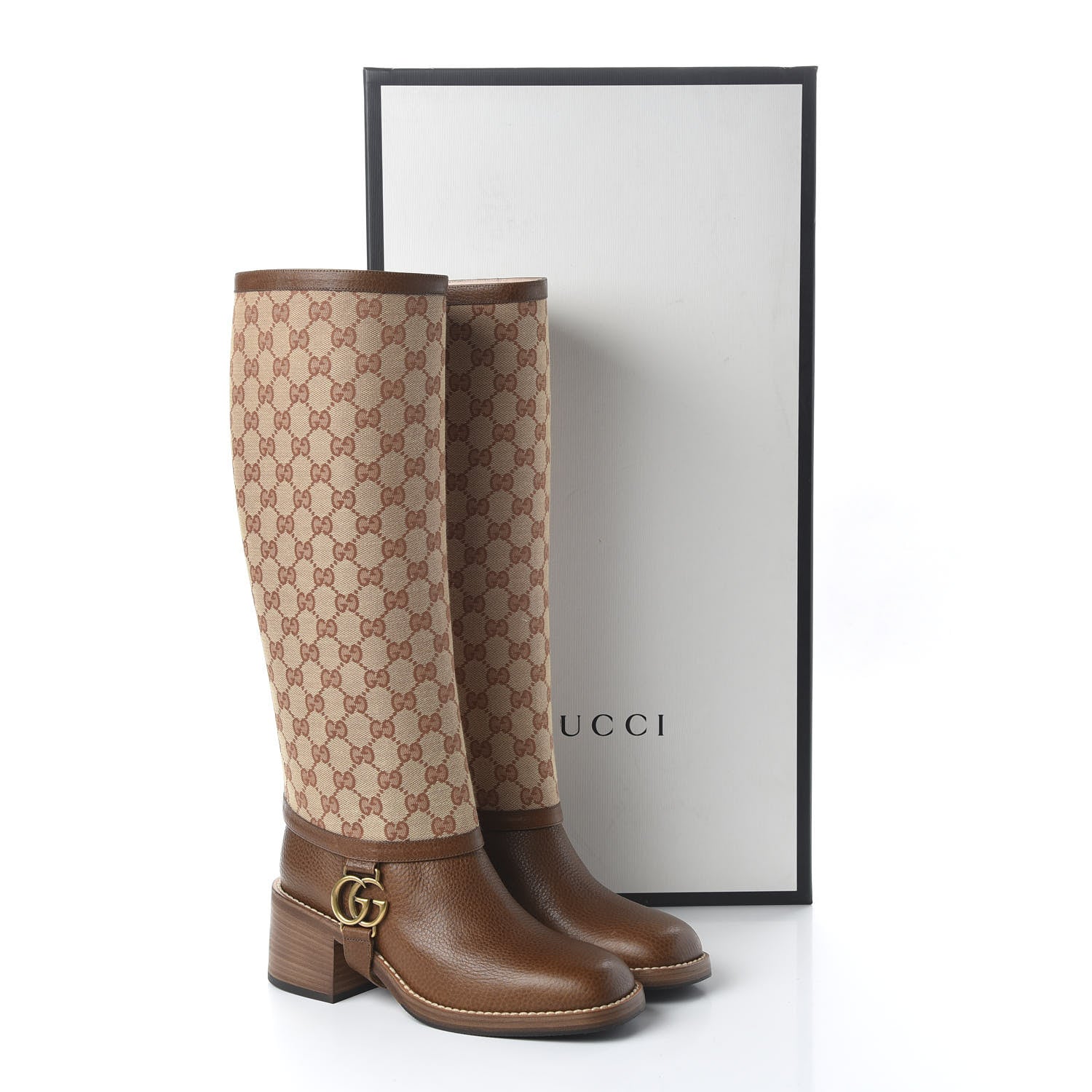 Gucci GG Monogram Calfskin Lola Tall Boots 38 Beige Ruggine Cuir 8 of 9