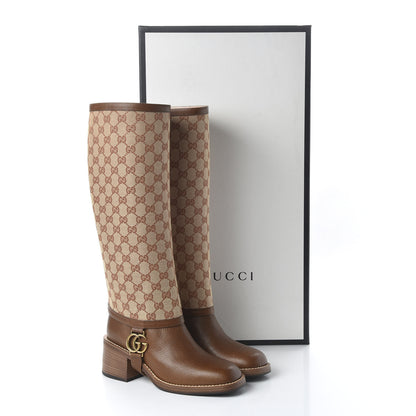 Gucci GG Monogram Calfskin Lola Tall Boots 38 Beige Ruggine Cuir 8 of 9