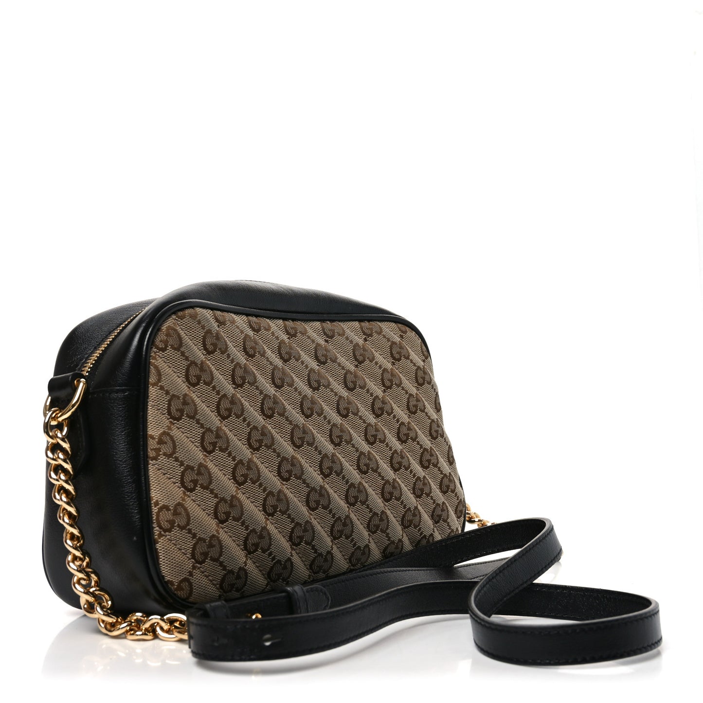 Monogram Matelasse Diagonal Small GG Marmont Chain Shoulder Bag Beige Black