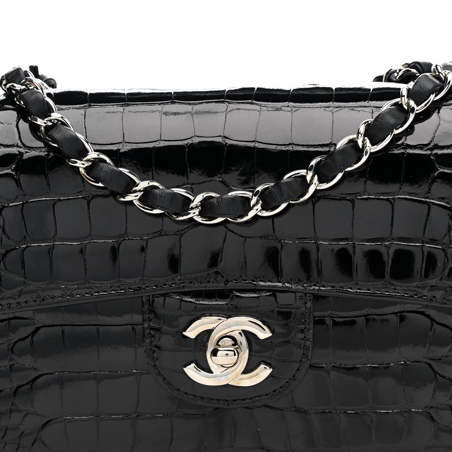 Chanel Shiny Alligator Mini Rectangular Flap Black 1779381