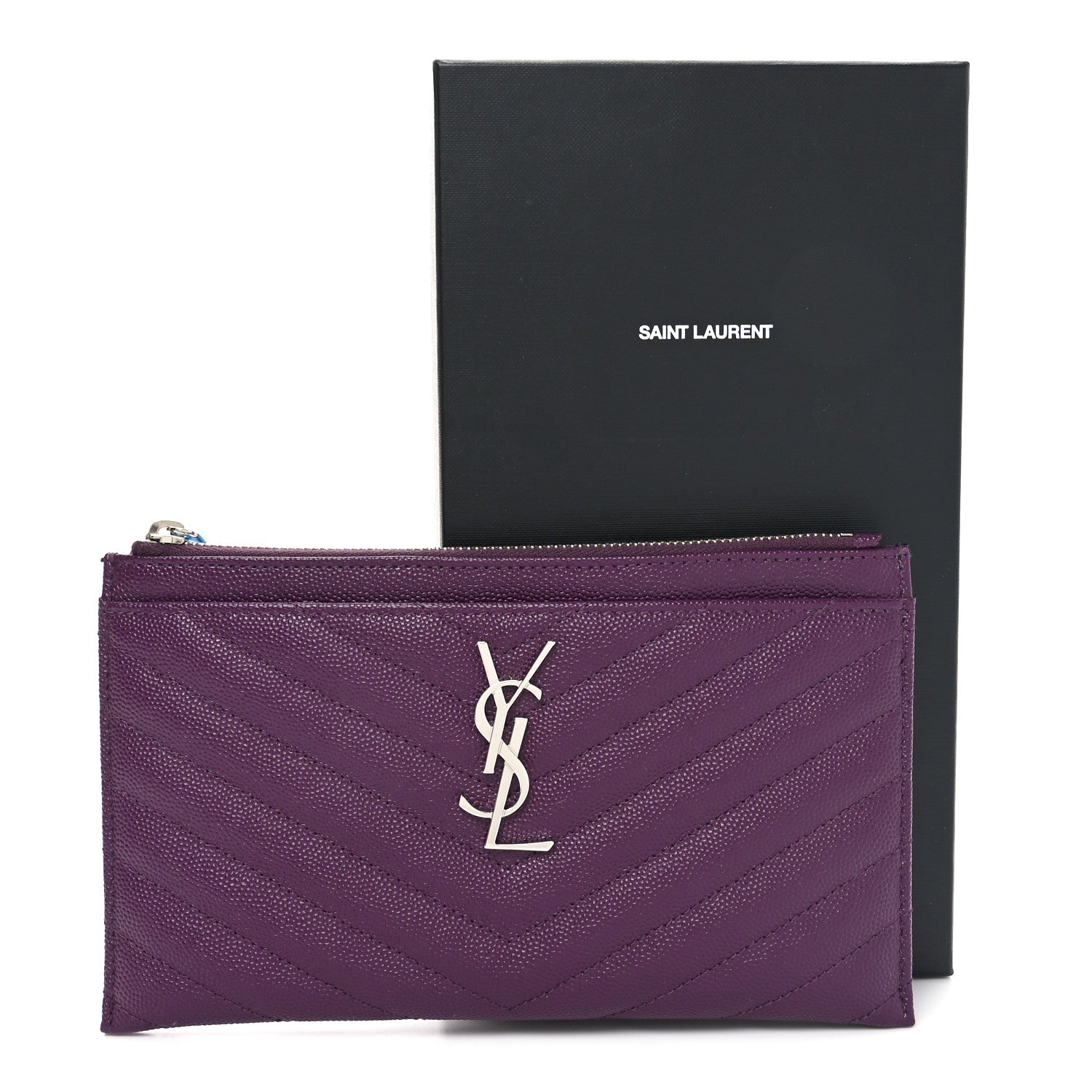 Saint Laurent Grain De Poudre Matelasse Chevron Monogram Bill Pouch Amaranto 8 of 8