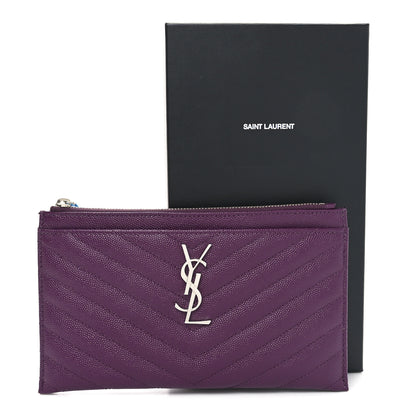 Saint Laurent Grain De Poudre Matelasse Chevron Monogram Bill Pouch Amaranto 8 of 8