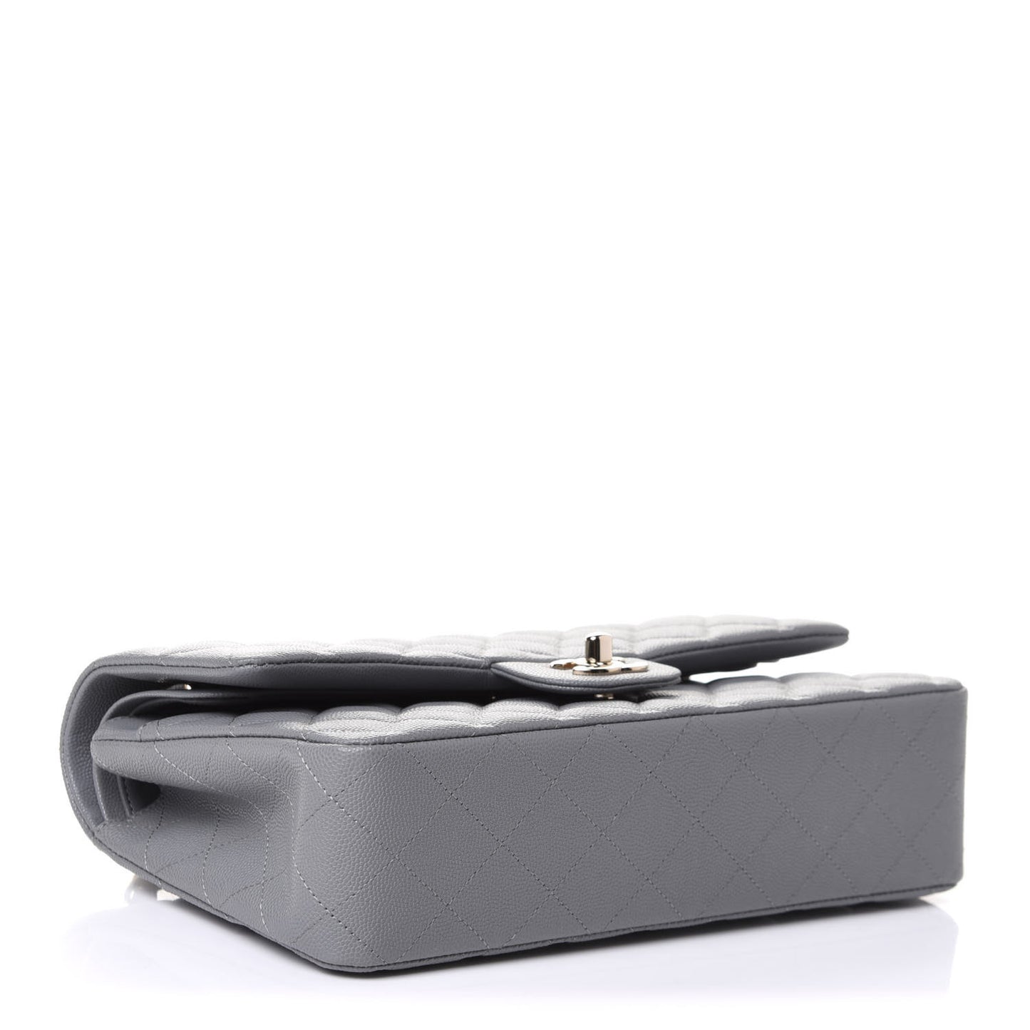 Caviar Quilted Medium Double Flap Grey