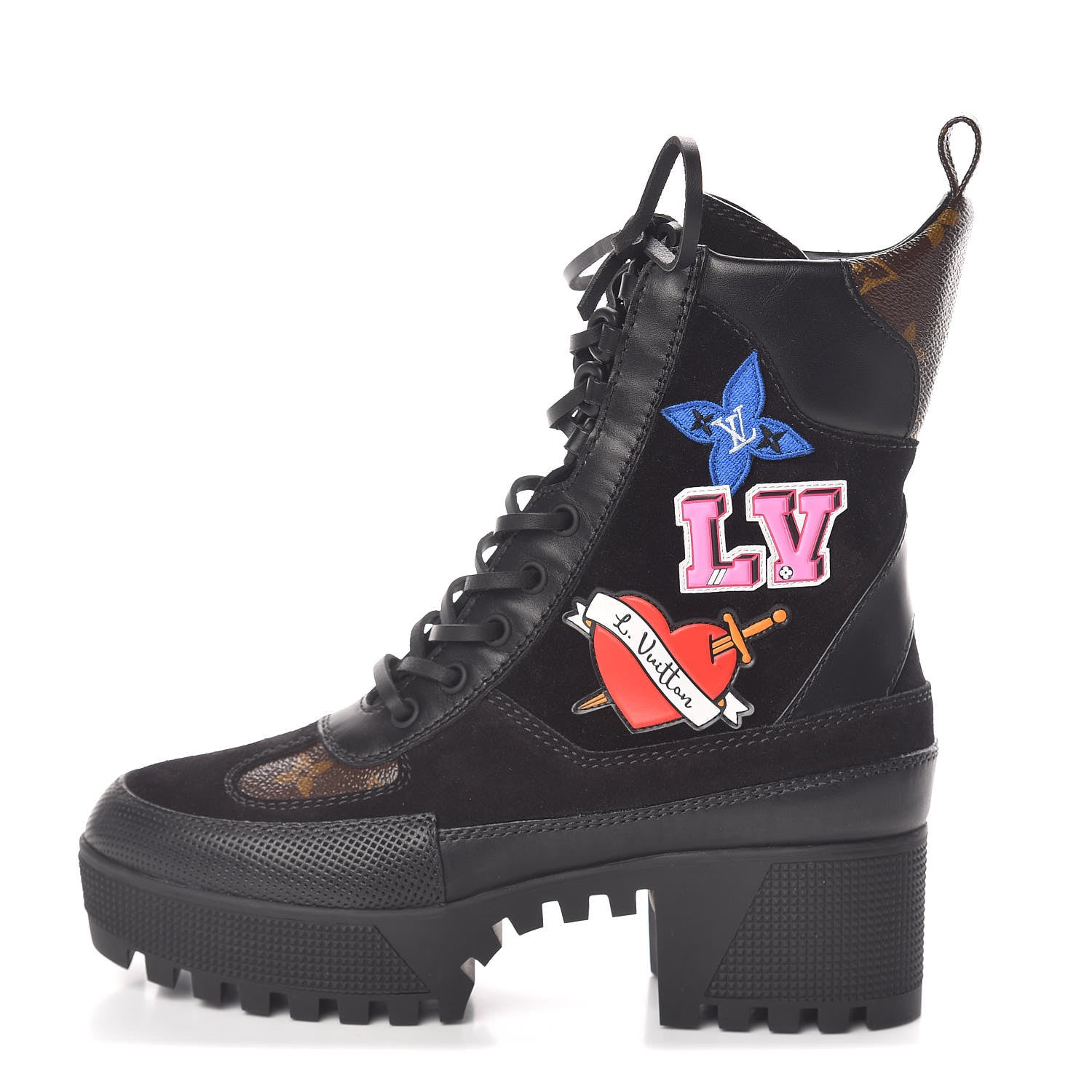Louis Vuitton Suede Calfskin Monogram LV Black Heart Laureate Platform Desert Boots 36 Black 1 of 7
