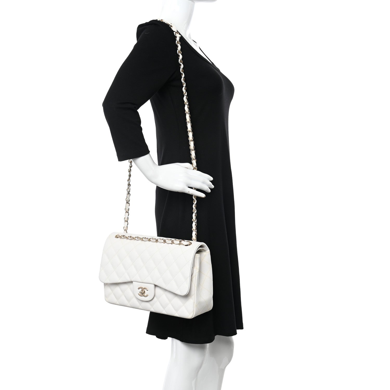 Chanel Caviar Quilted Jumbo Double Flap White 3 of 21