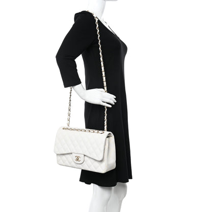 Chanel Caviar Quilted Jumbo Double Flap White 3 of 21