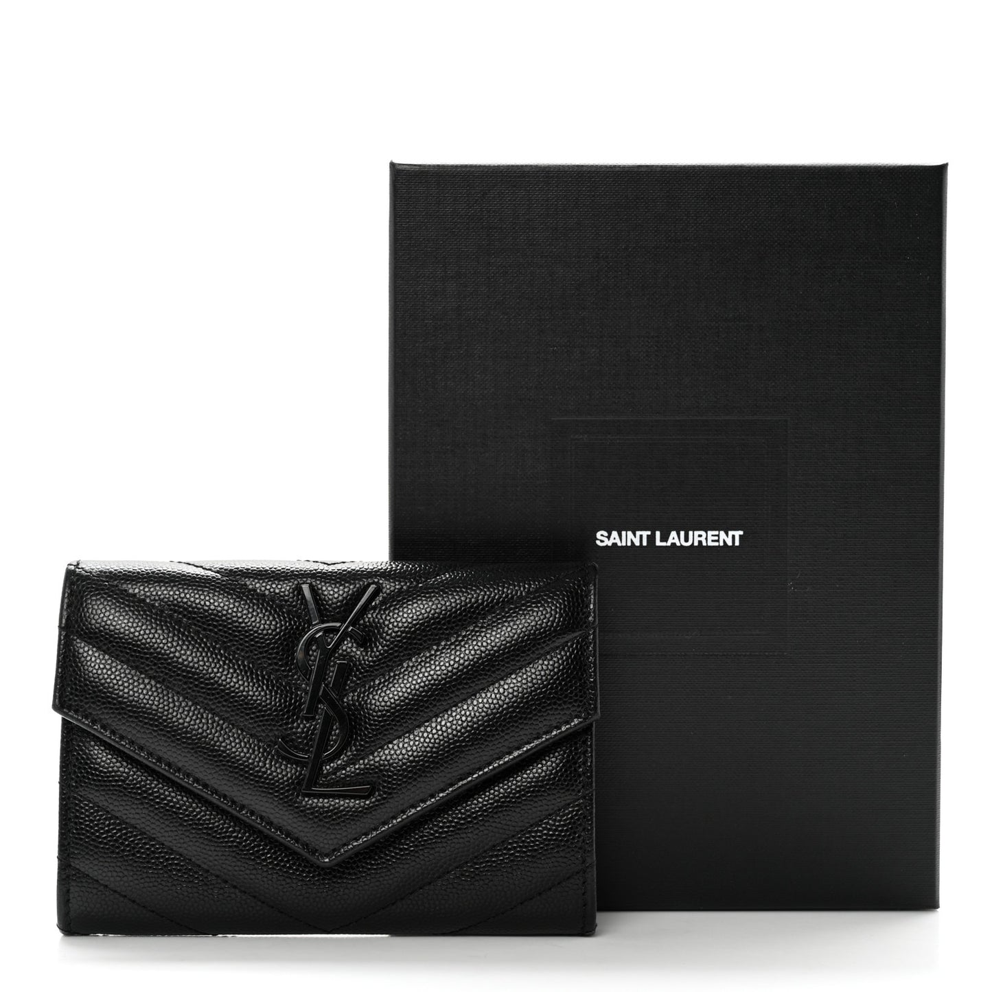 Grain De Poudre Matelasse Chevron Small Monochrome Monogram Envelope Wallet Black