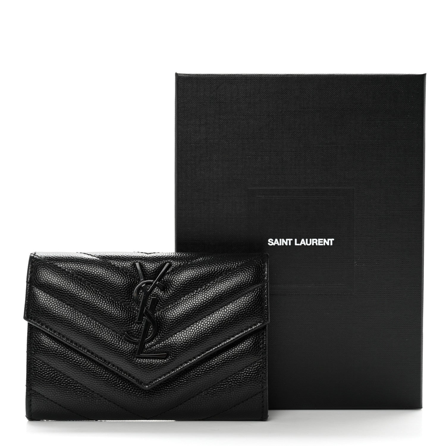 Saint Laurent Grain De Poudre Matelasse Chevron Small Monochrome Monogram Envelope Wallet Black 11 of 11