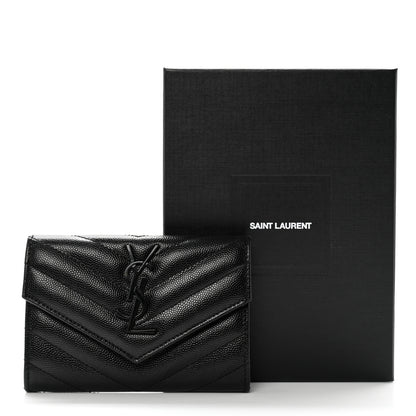 Saint Laurent Grain De Poudre Matelasse Chevron Small Monochrome Monogram Envelope Wallet Black 11 of 11