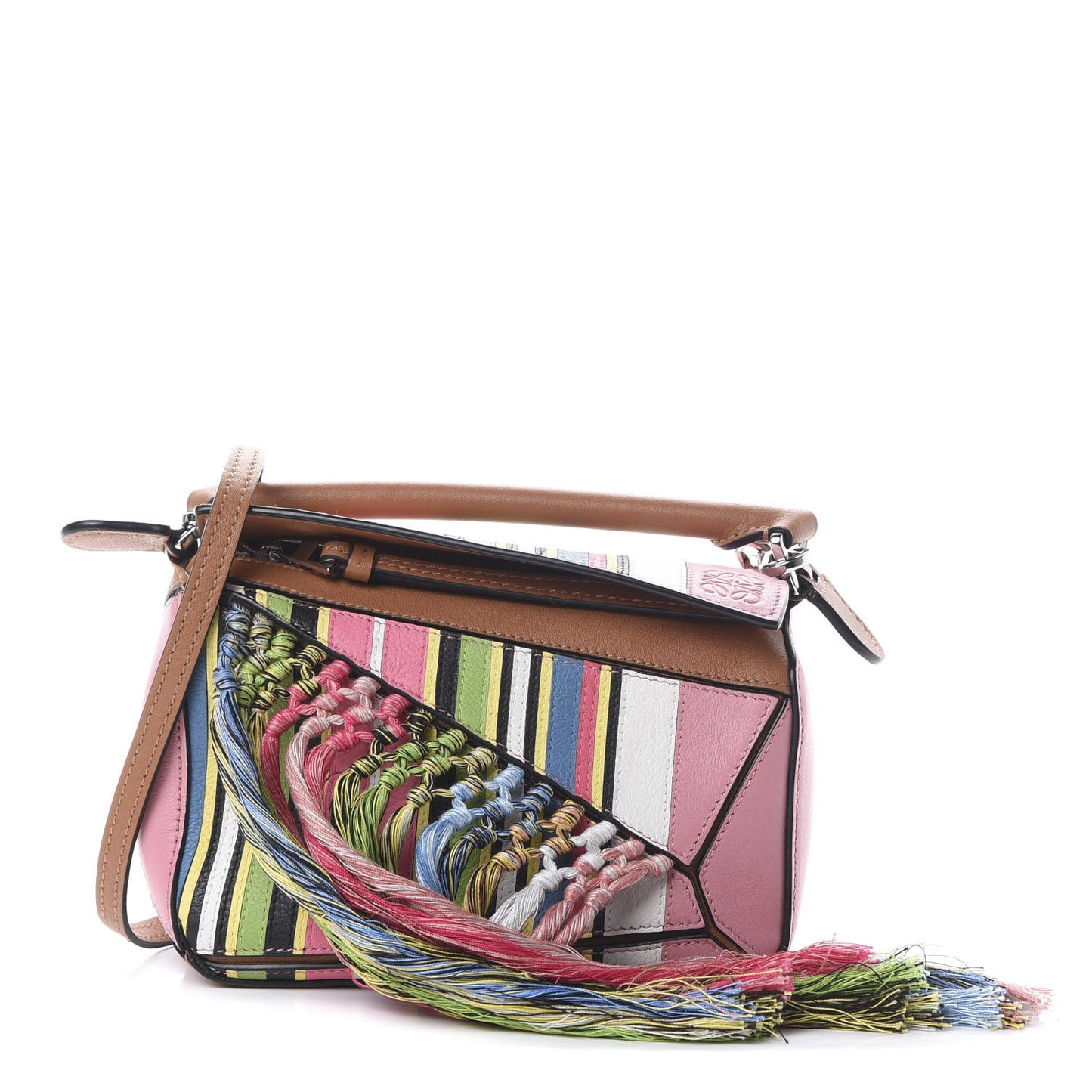 Calfskin Mini Fringe Puzzle Bag Pink Multicolor