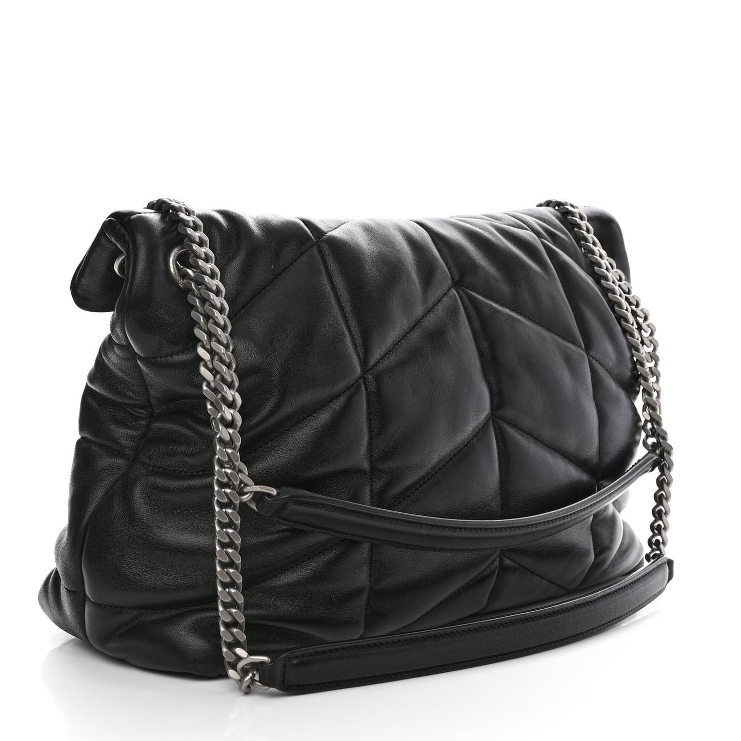 Lambskin Quilted Medium Loulou Puffer Monogram Chain Satchel Black