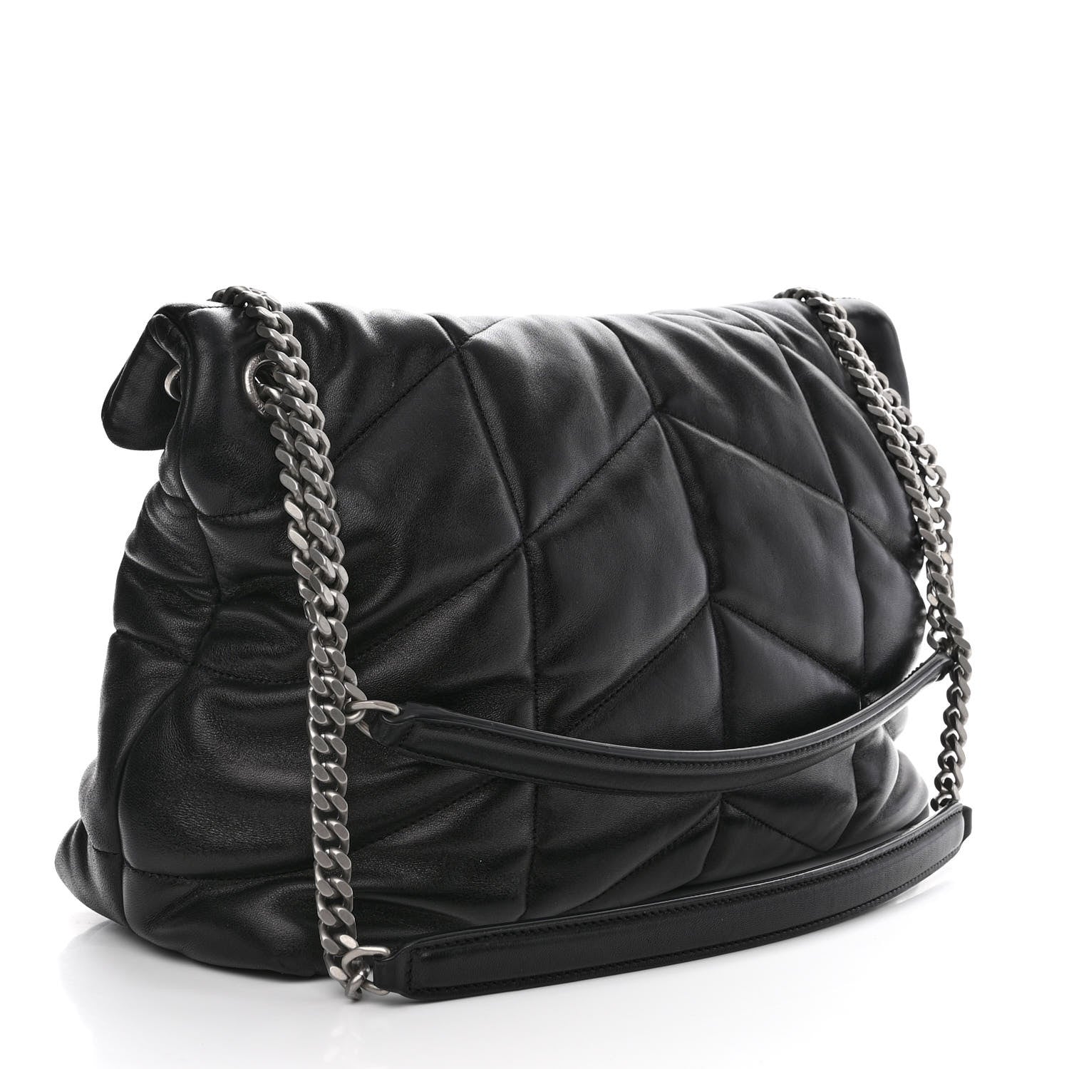 Saint Laurent Lambskin Quilted Medium Loulou Puffer Monogram Chain Satchel Black 3 of 11