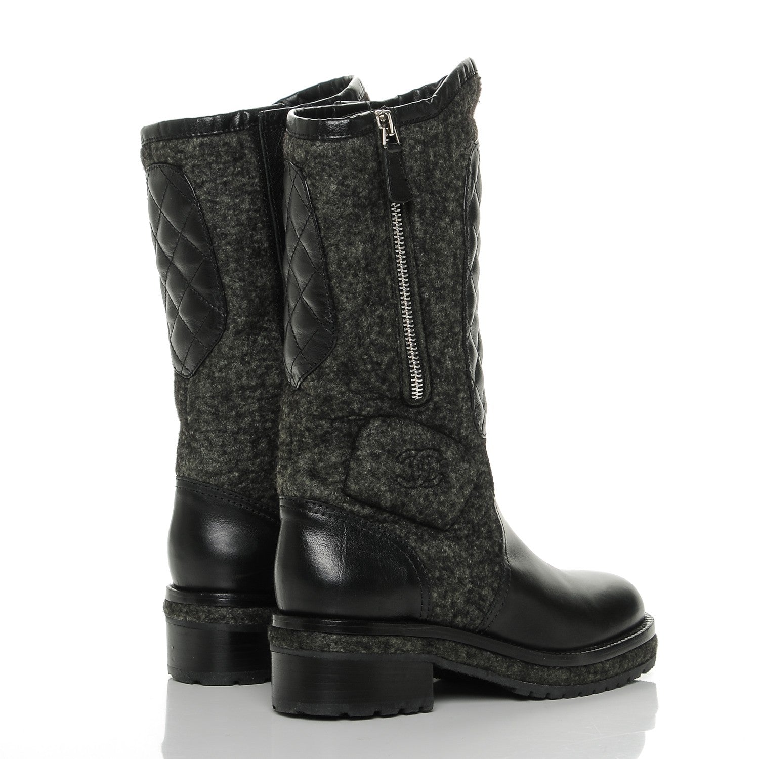 Chanel Wool Calfskin Quilted Biker Boots 36.5 Black 4 of 7
