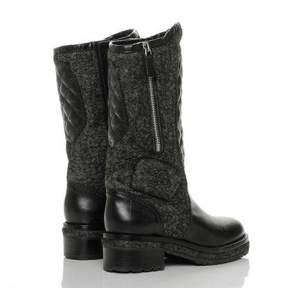 Chanel Wool Calfskin Quilted Biker Boots 36.5 Black 4 of 7