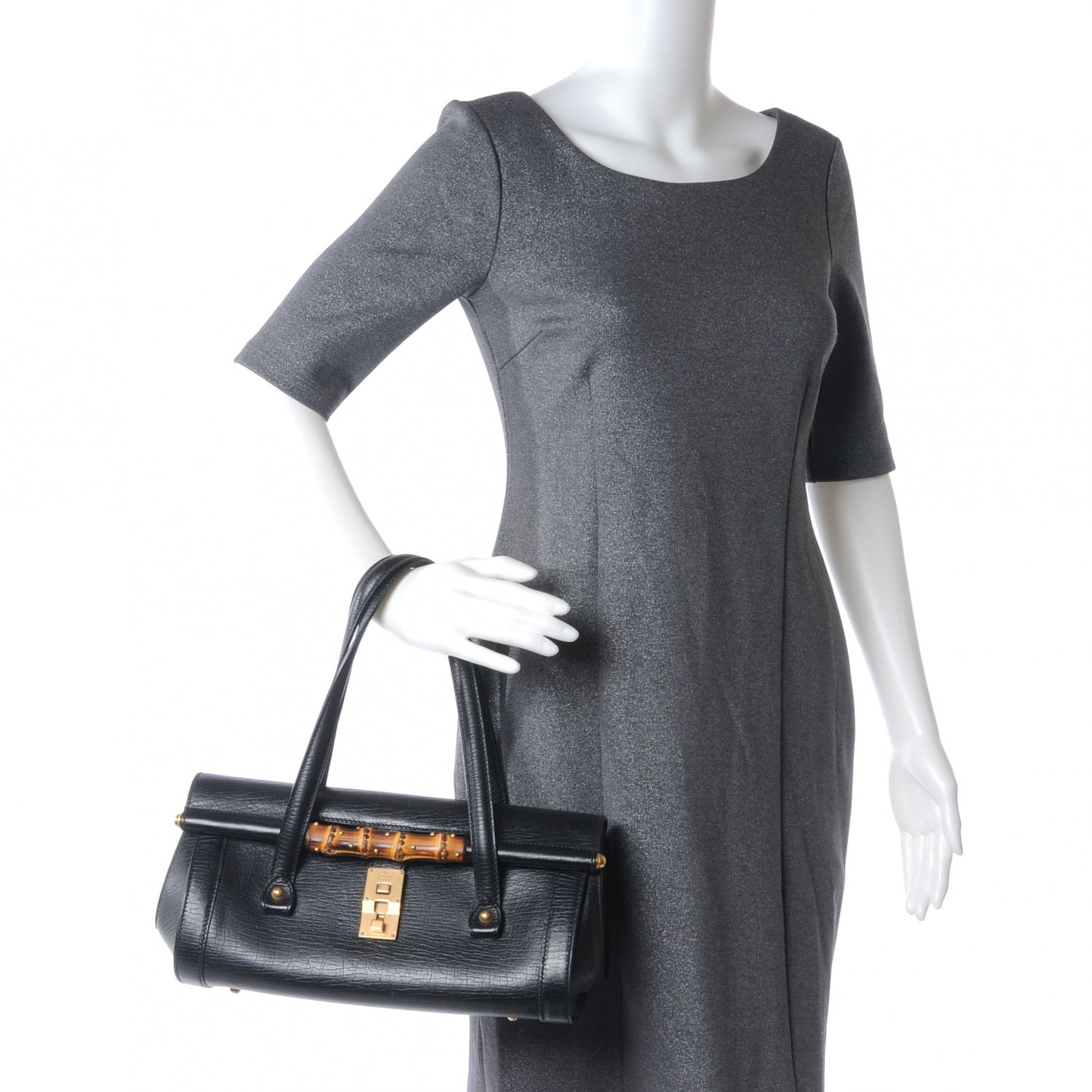 Gucci Monogram GG Small Bamboo Bullet Tote Bag Black 2 of 7