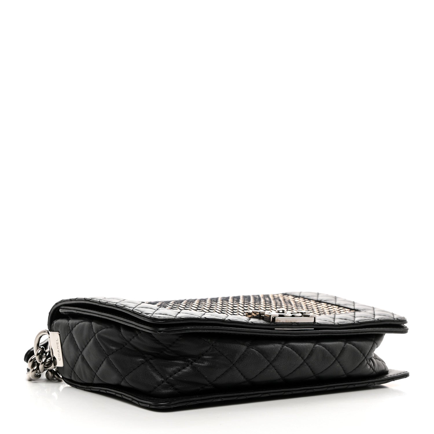 Chanel Calfskin Woven Medium Boy Reverso Flap Black 3 of 11