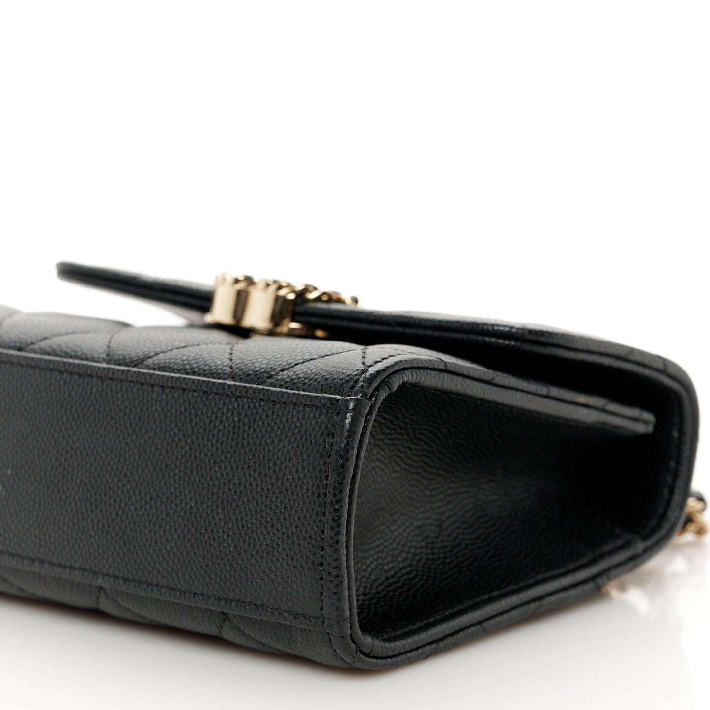 Caviar Quilted Double Chain Top Handle Flap With Chain Black