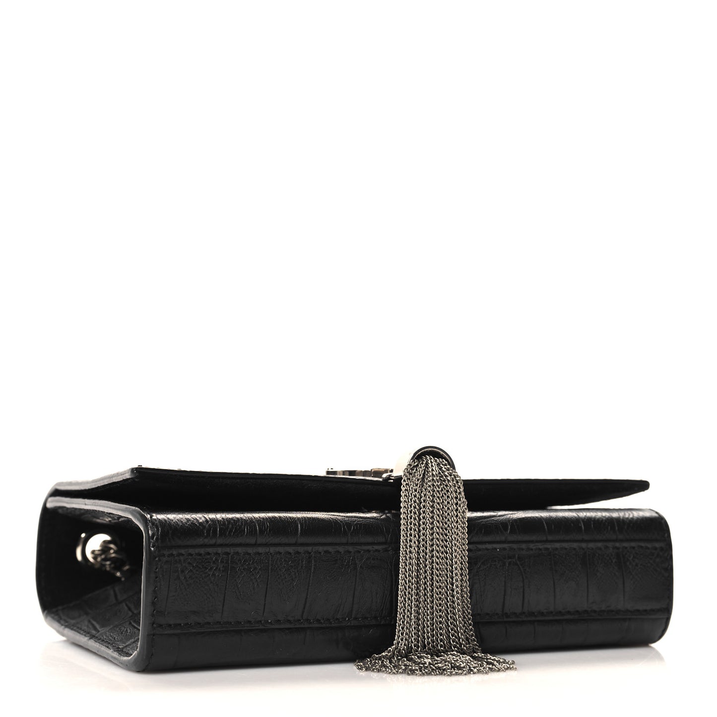 Calfskin Crocodile Embossed Small Classic Monogram Kate Tassel Satchel Black