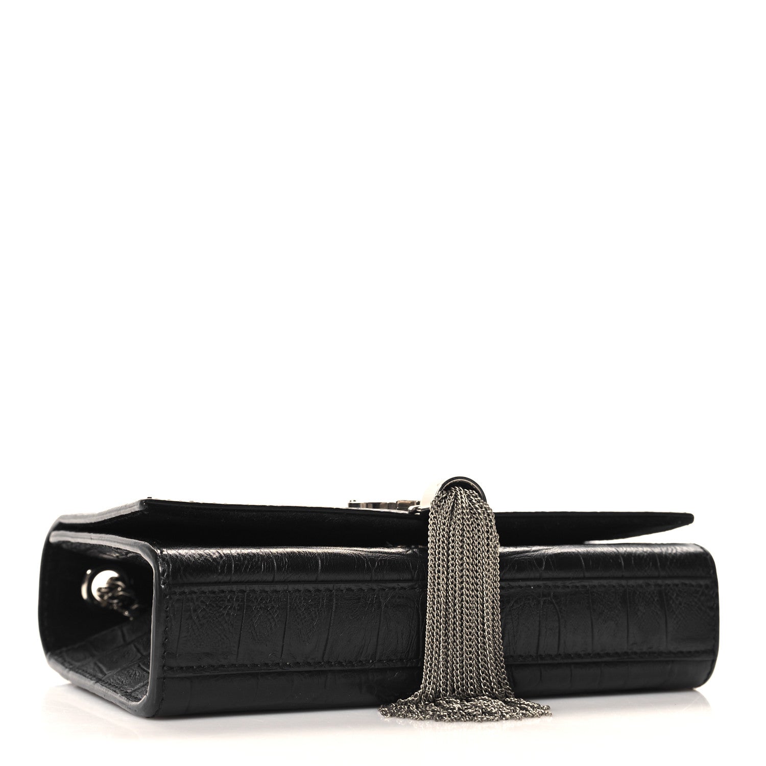 Saint Laurent Calfskin Crocodile Embossed Small Classic Monogram Kate Tassel Satchel Black 5 of 10